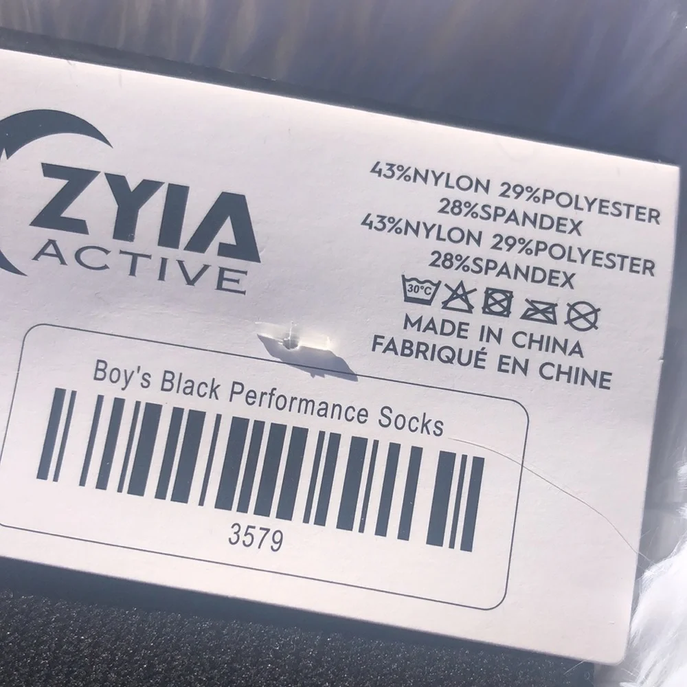 🩶5/$30 ZYIA Active Boy's White Performance Crew Length Socks NEW